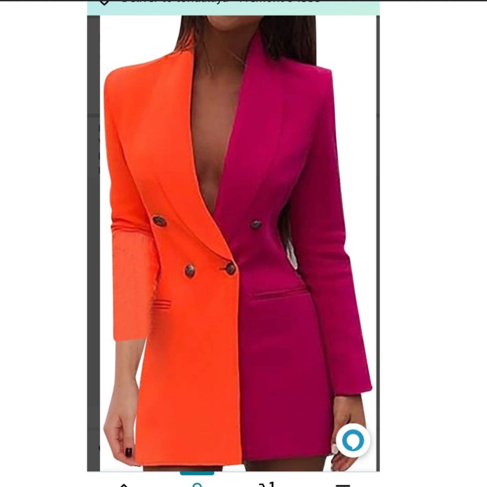 Colorblock casual body on blazer, size 2XL, color: orange and pink